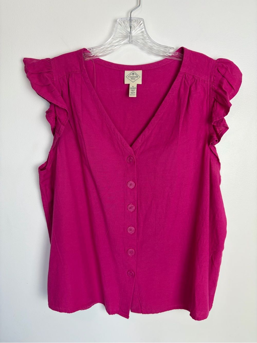 Fuchsia Ruffle Sleeve Button Front Top